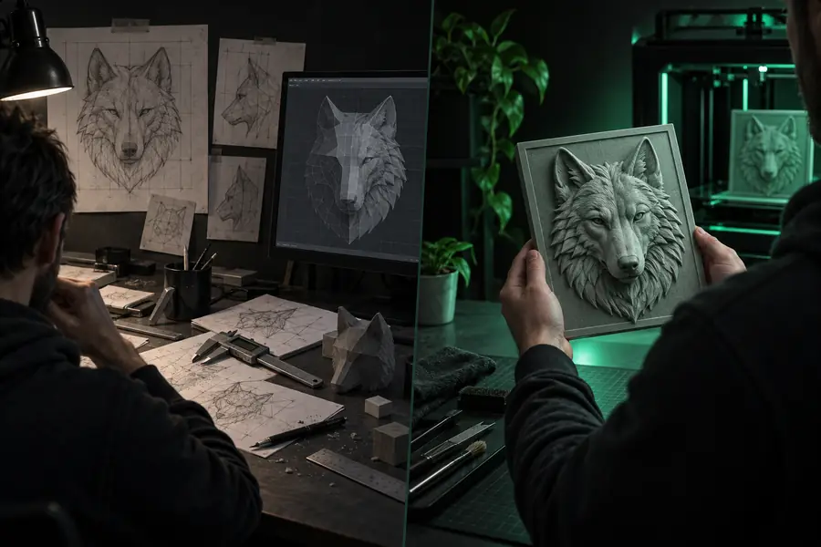 Espace de travail affichant une image 2D préparée pour un modèle 3D